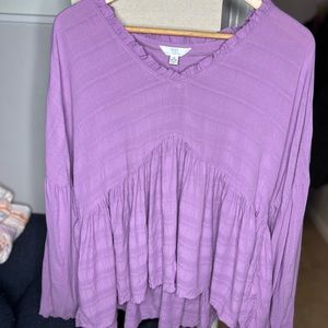 Time and Tru Lilac Dew Ruffle Edge Peasant Top